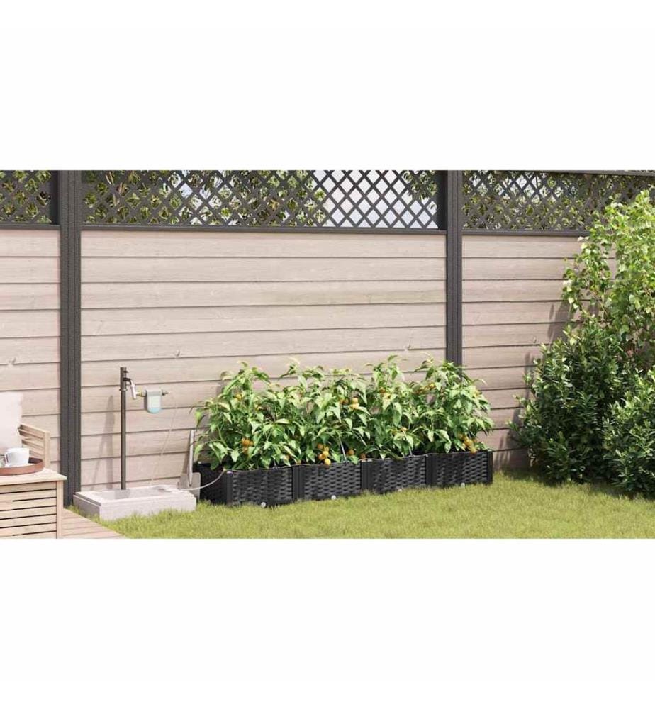 vidaXL Cache-pot de jardin 4 pcs Noir 160 x 40 x 22 cm Plastique