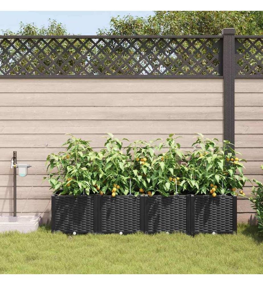 vidaXL Cache-pot de jardin 4 pcs Noir 160 x 40 x 37,5 cm Plastique