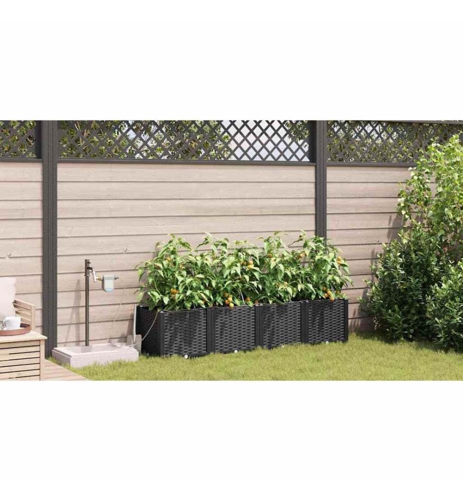 vidaXL Cache-pot de jardin 4 pcs Noir 160 x 40 x 37,5 cm Plastique