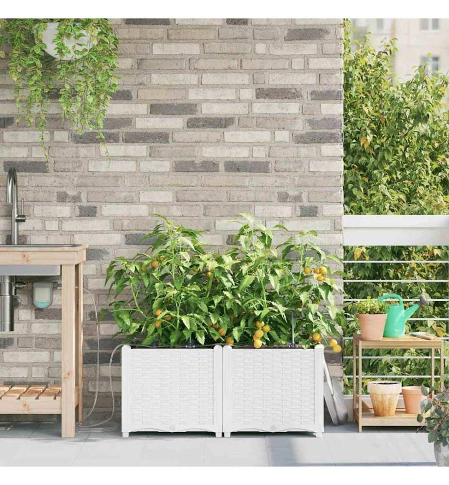 vidaXL Cache-pot de jardin 2 pcs Blanc 80 x 40 x 37,5 cm Plastique