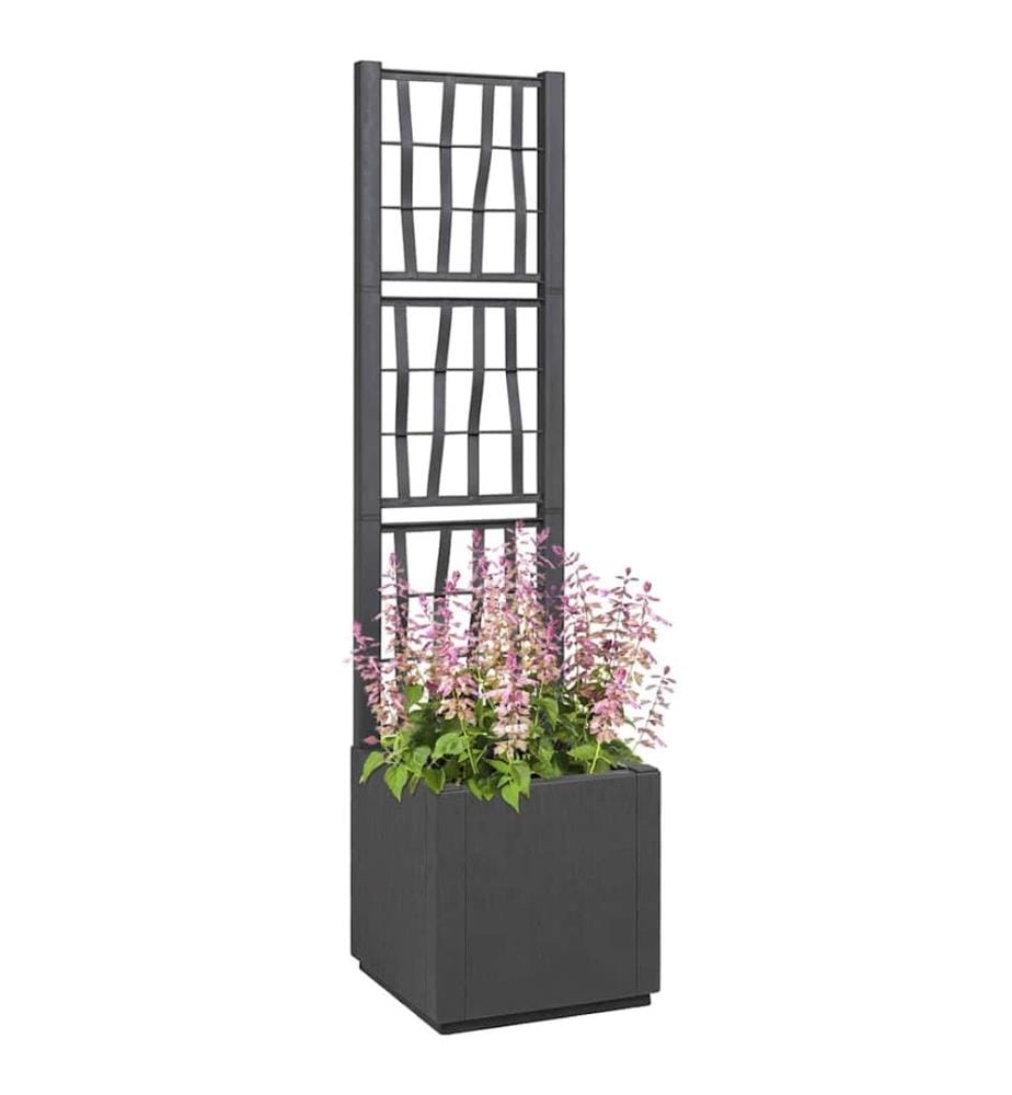 vidaXL Bac à fleurs avec Treillis Gris foncé 36 x 36 x 140 cm PP