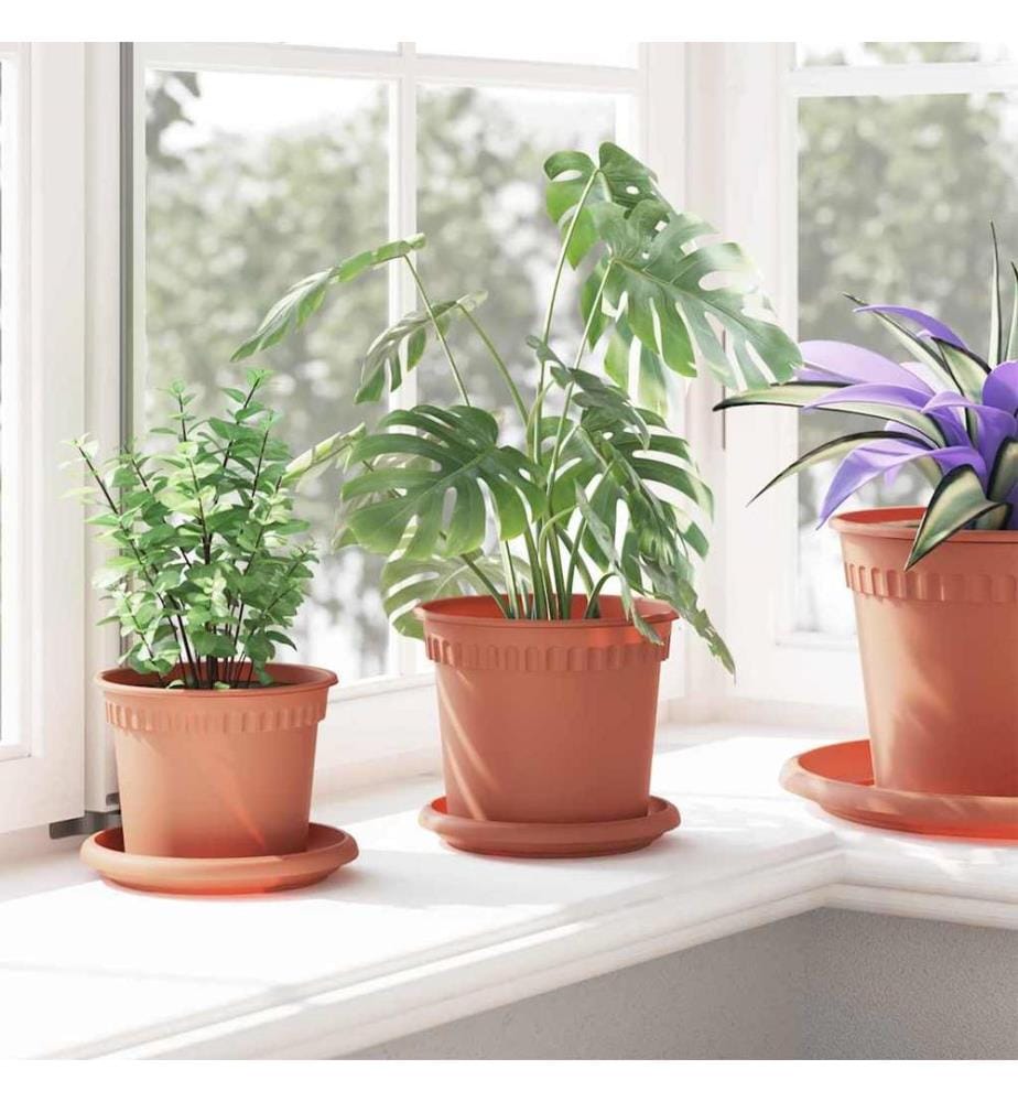 vidaXL Pot à fleurs rond 6 pcs Rouge brique Ø 15 x 12 cm Plastique