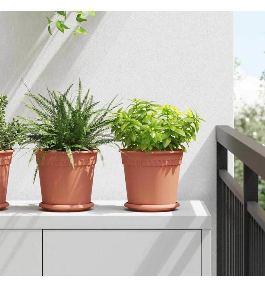 vidaXL Pot à fleurs rond 6 pcs Rouge brique Ø 19 x 16 cm Plastique