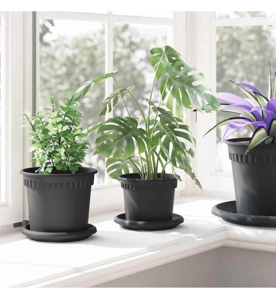 vidaXL Pot à fleurs rond 24 pcs Noir Ø 12,5 x 10 cm Plastique