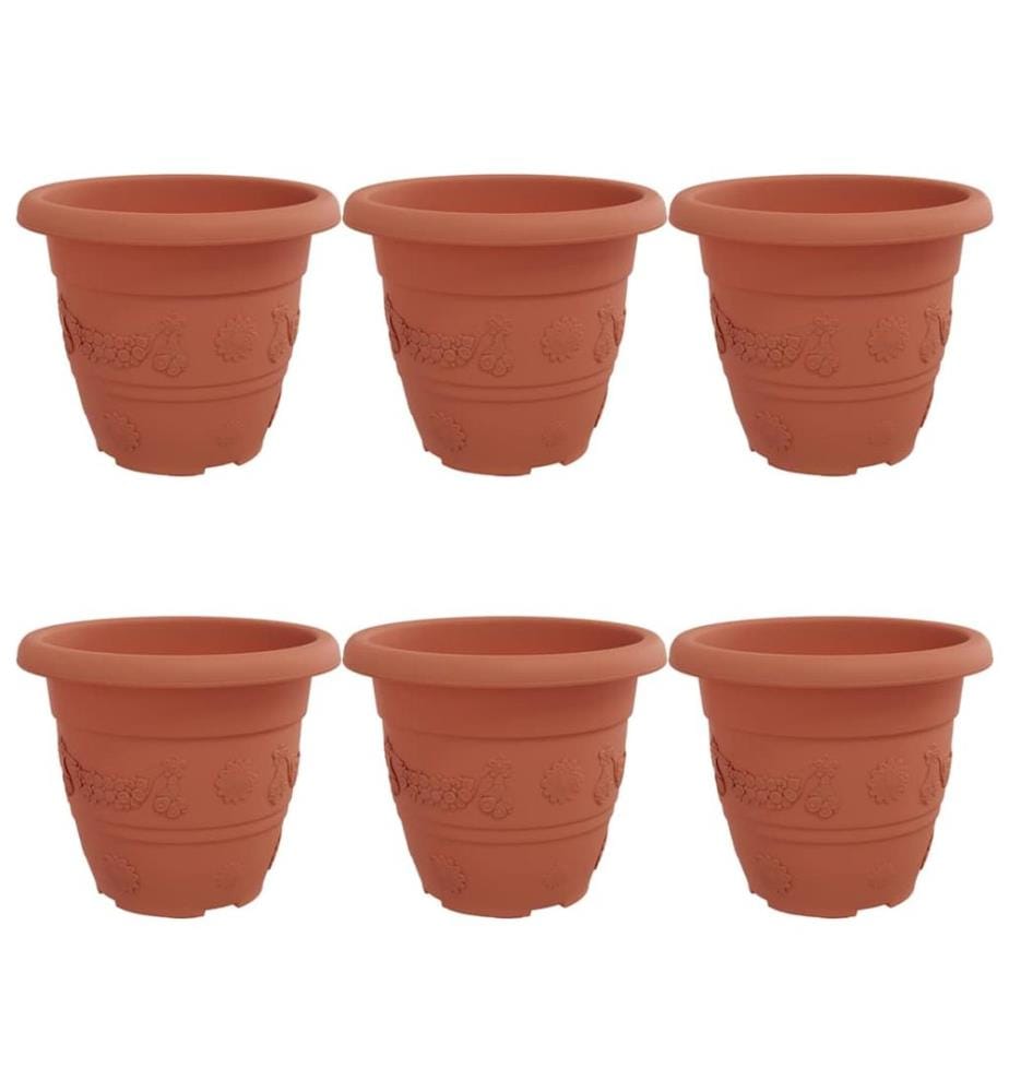 vidaXL Pot à fleurs rond 6 pcs Rouge brique Ø 22 x 18 cm Plastique