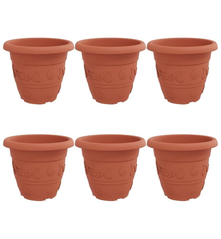 vidaXL Pot à fleurs rond 6 pcs Rouge brique Ø 39 x 32 cm Plastique