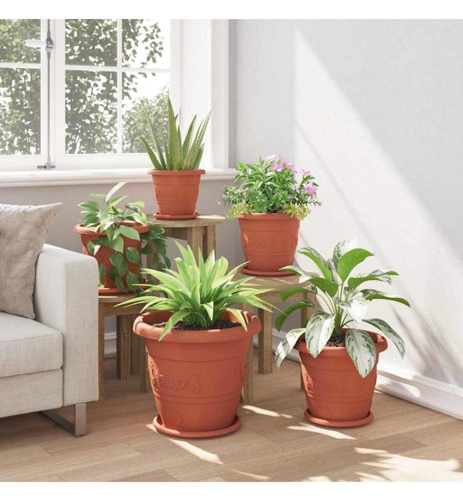 vidaXL Pot à fleurs rond 6 pcs Rouge brique Ø 39 x 32 cm Plastique