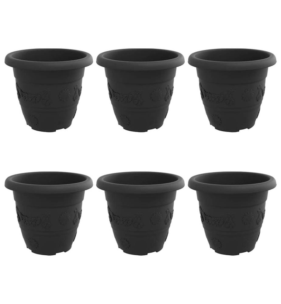vidaXL Pot à fleurs rond 6 pcs Noir Ø 22 x 18 cm Plastique
