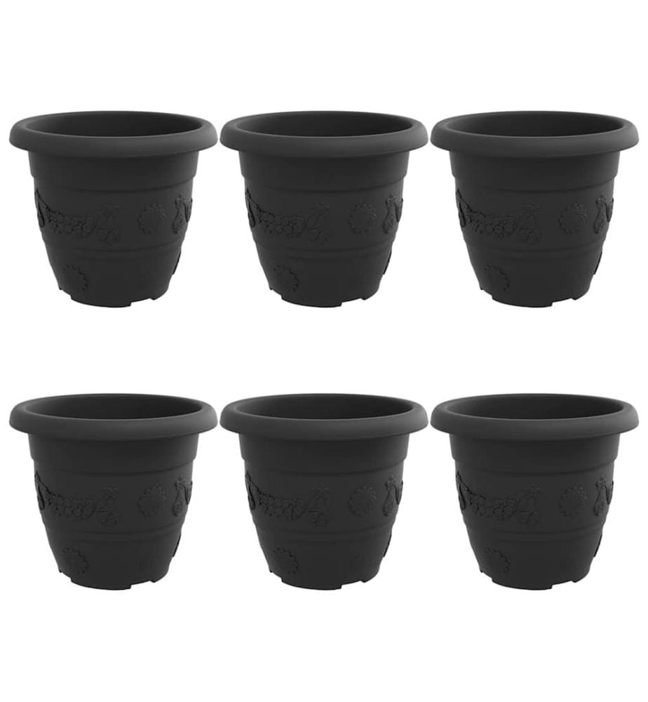 vidaXL Pot à fleurs rond 6 pcs Noir Ø 30 x 25 cm Plastique