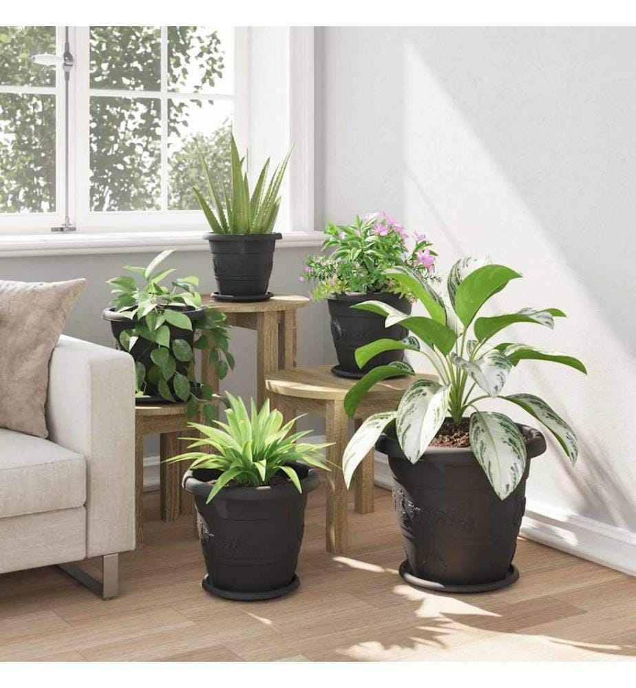 vidaXL Pot à fleurs rond 6 pcs Noir Ø 30 x 25 cm Plastique
