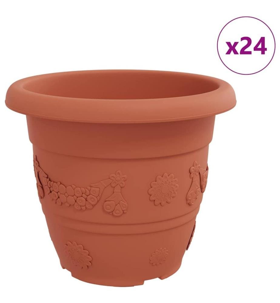 vidaXL Pot à fleurs rond 24 pcs Rouge brique Ø 34 x 28 cm Plastique