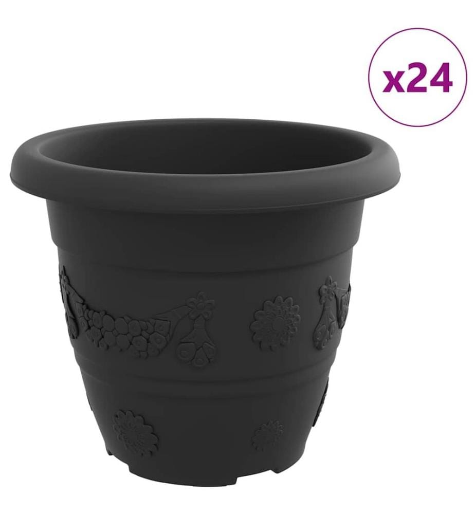 vidaXL Pot à fleurs rond 24 pcs Noir Ø 26 x 21,5 cm Plastique