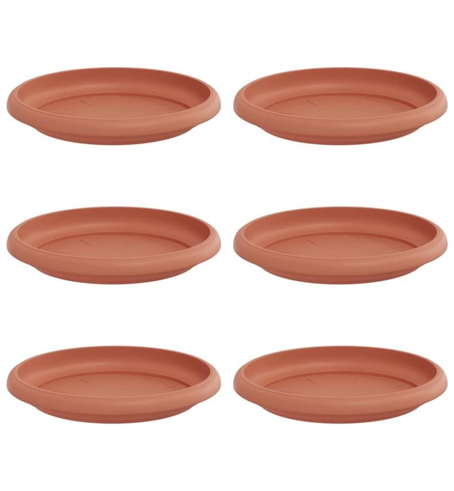 vidaXL Plateau à fleurs rond 6 pcs Rouge brique Ø 14 x 2 cm Plastique