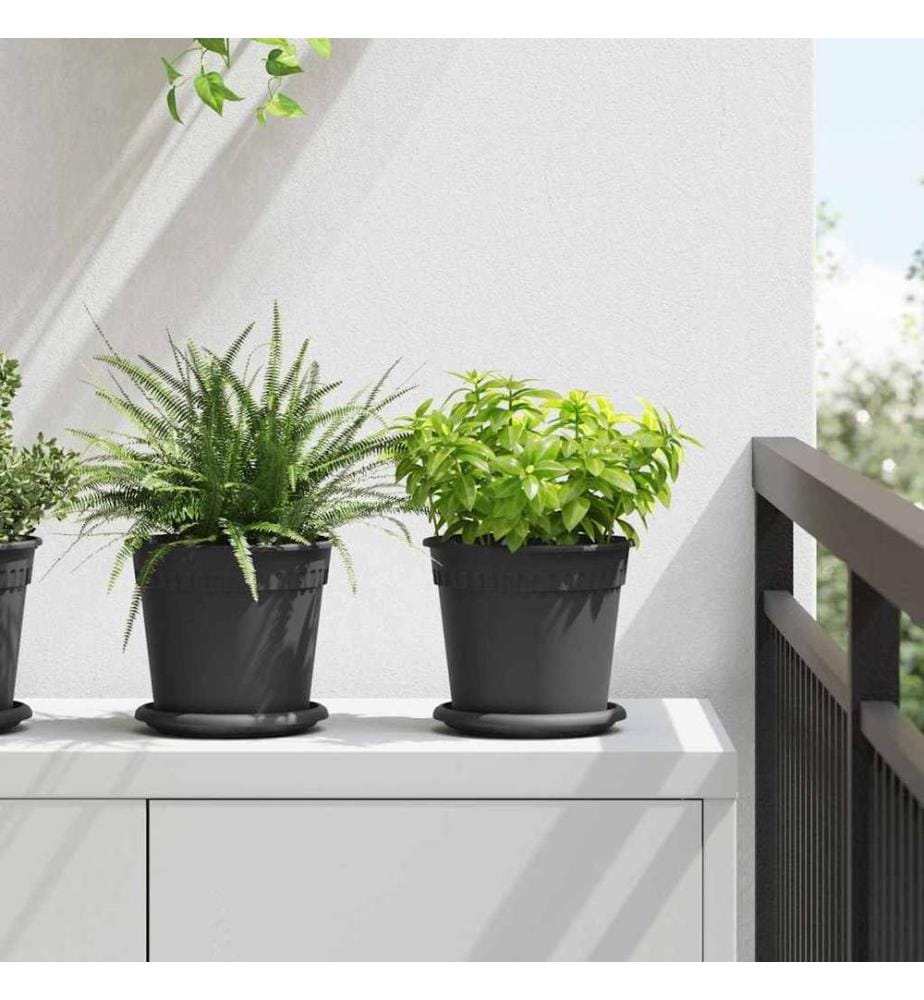 vidaXL Plateau à fleurs rond 6 pcs Noir Ø 15,5 x 2 cm Plastique