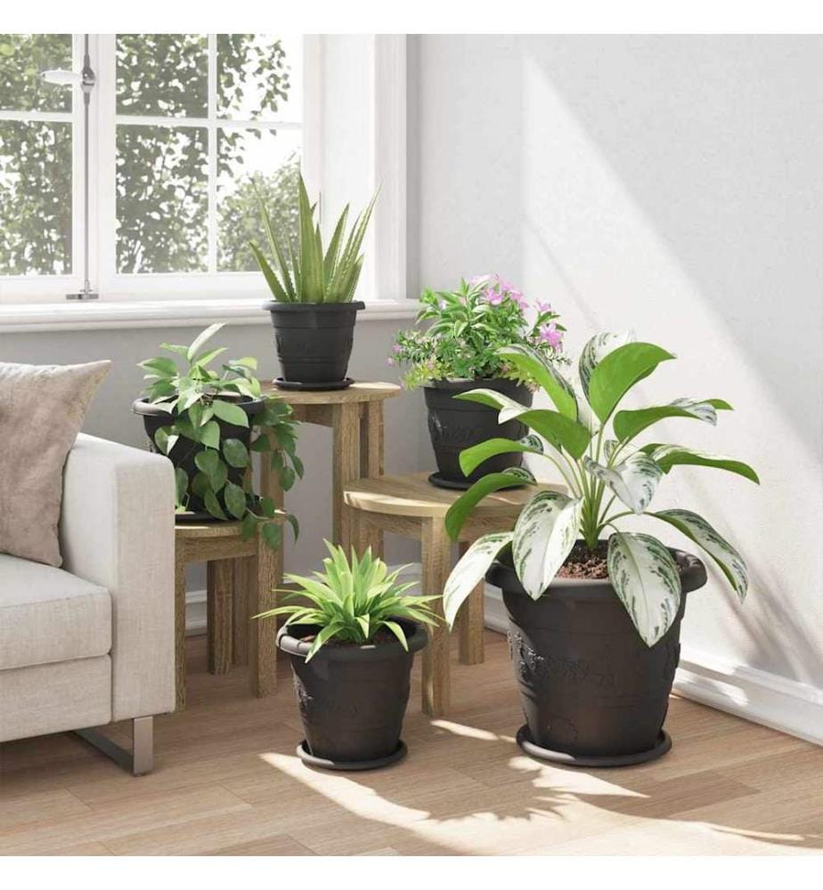 vidaXL Plateau à fleurs rond 6 pcs Noir Ø 19 x 2 cm Plastique