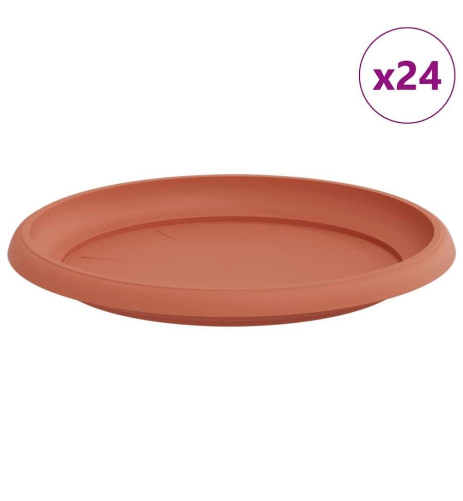 vidaXL Plateau à fleurs rond 24 pcs Rouge brique Ø 23,5 x 2,5 cm