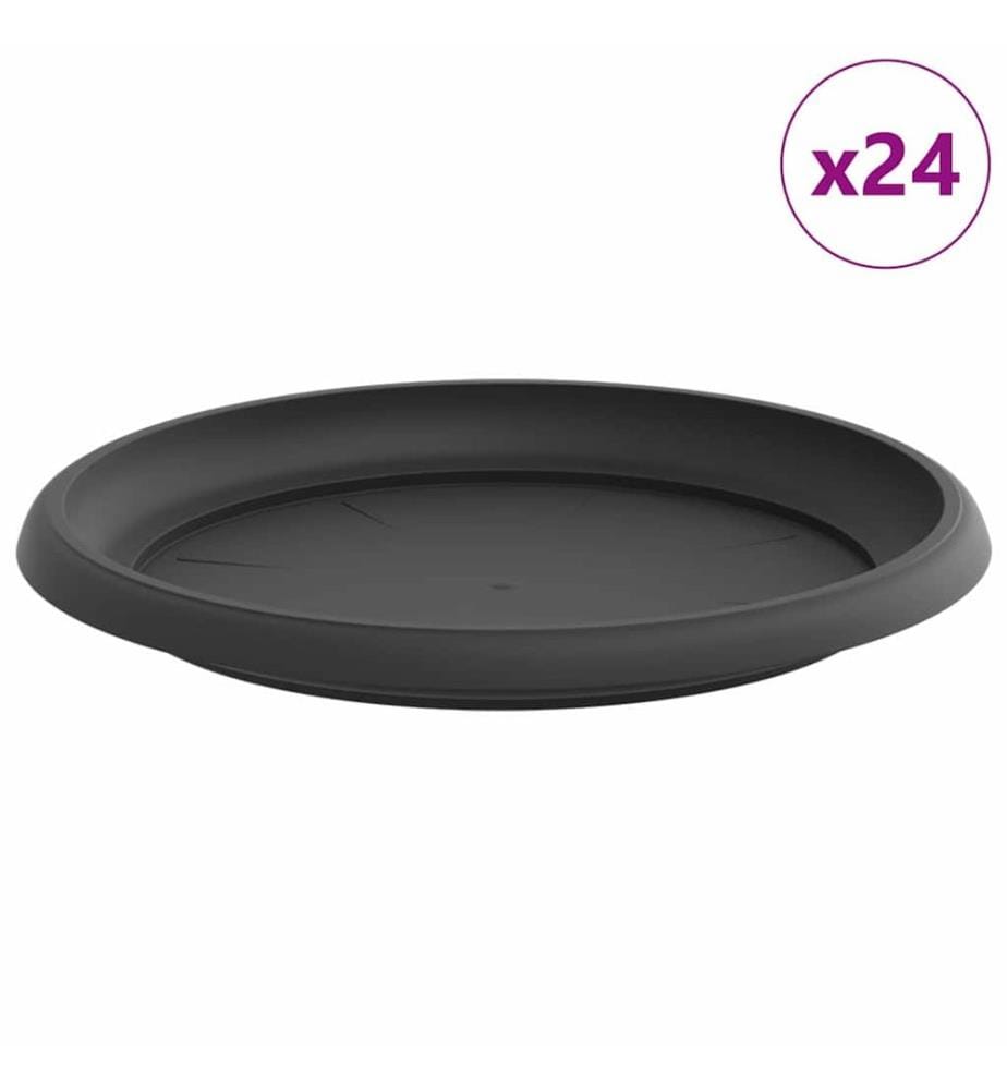 vidaXL Plateau à fleurs rond 24 pcs Noir Ø 23,5 x 2,5 cm Plastique