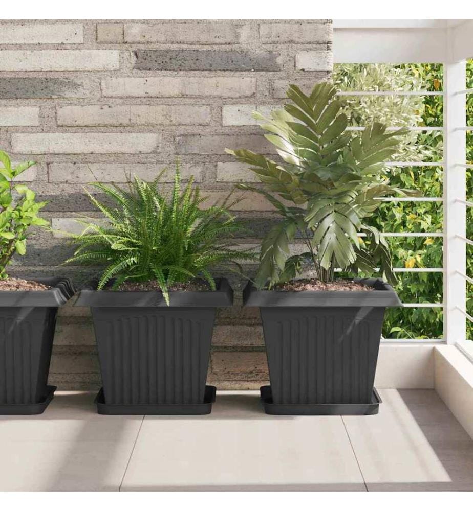 vidaXL Pot de Fleurs Carré 6 pcs Noir 33 x 33 x 26 cm Plastique