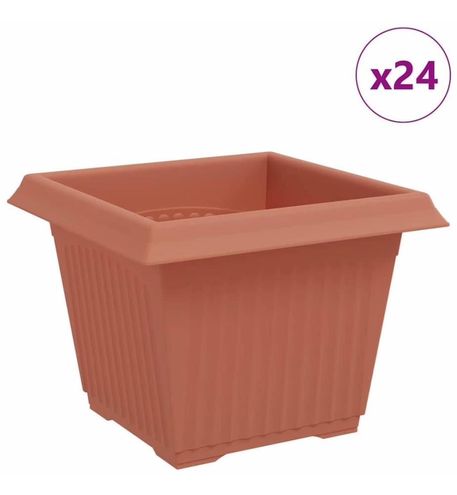 vidaXL Pot de Fleurs Carré 24 pcs Rouge brique 23 x 23 x 17,5 cm