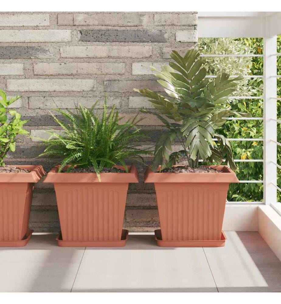 vidaXL Plateau carré à fleurs 6 pcs Rouge brique 25,5 x 25,5 x 2,5 cm