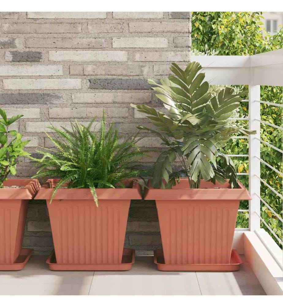 vidaXL Plateau carré à fleurs 6 pcs Rouge brique 36 x 36 x 2.5 cm