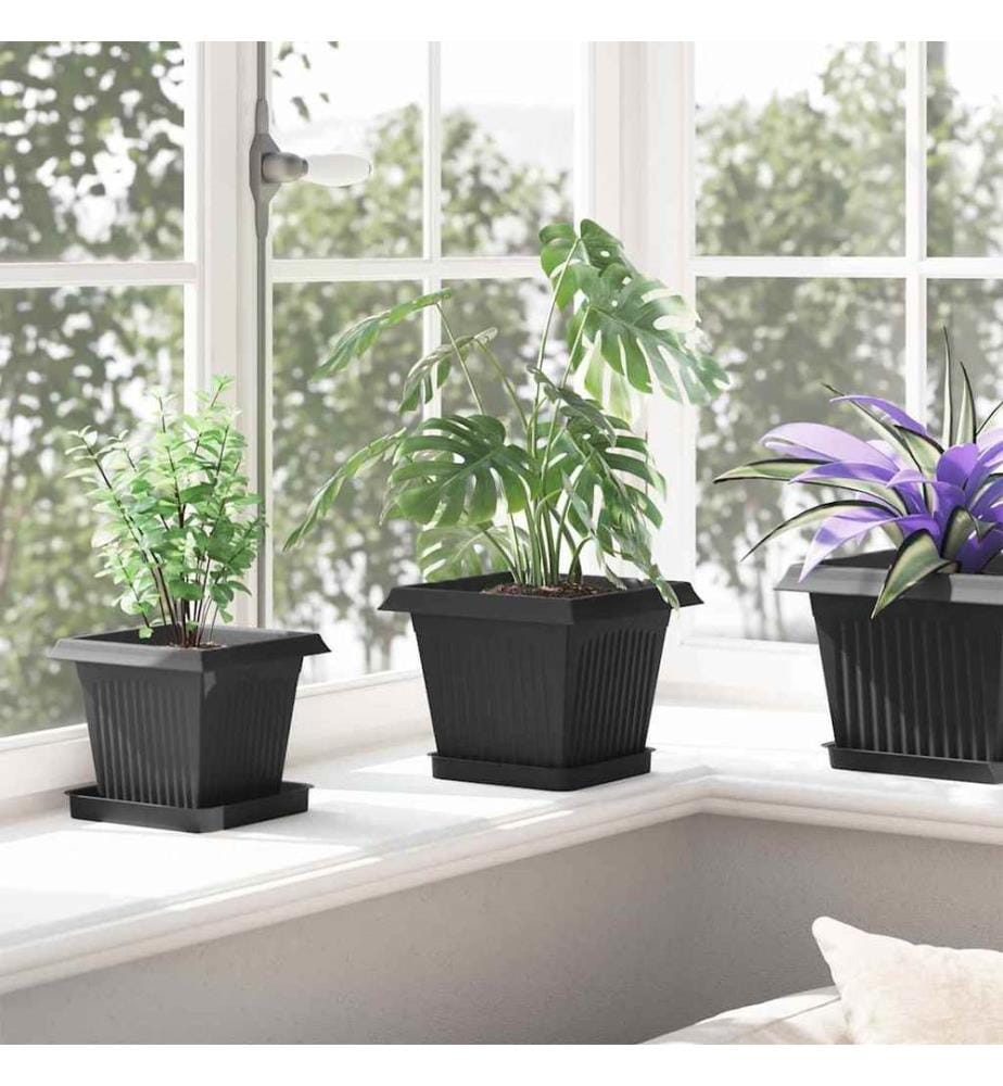 vidaXL Plateau carré à fleurs 6 pcs Noir 15 x 15 x 2 cm Plastique
