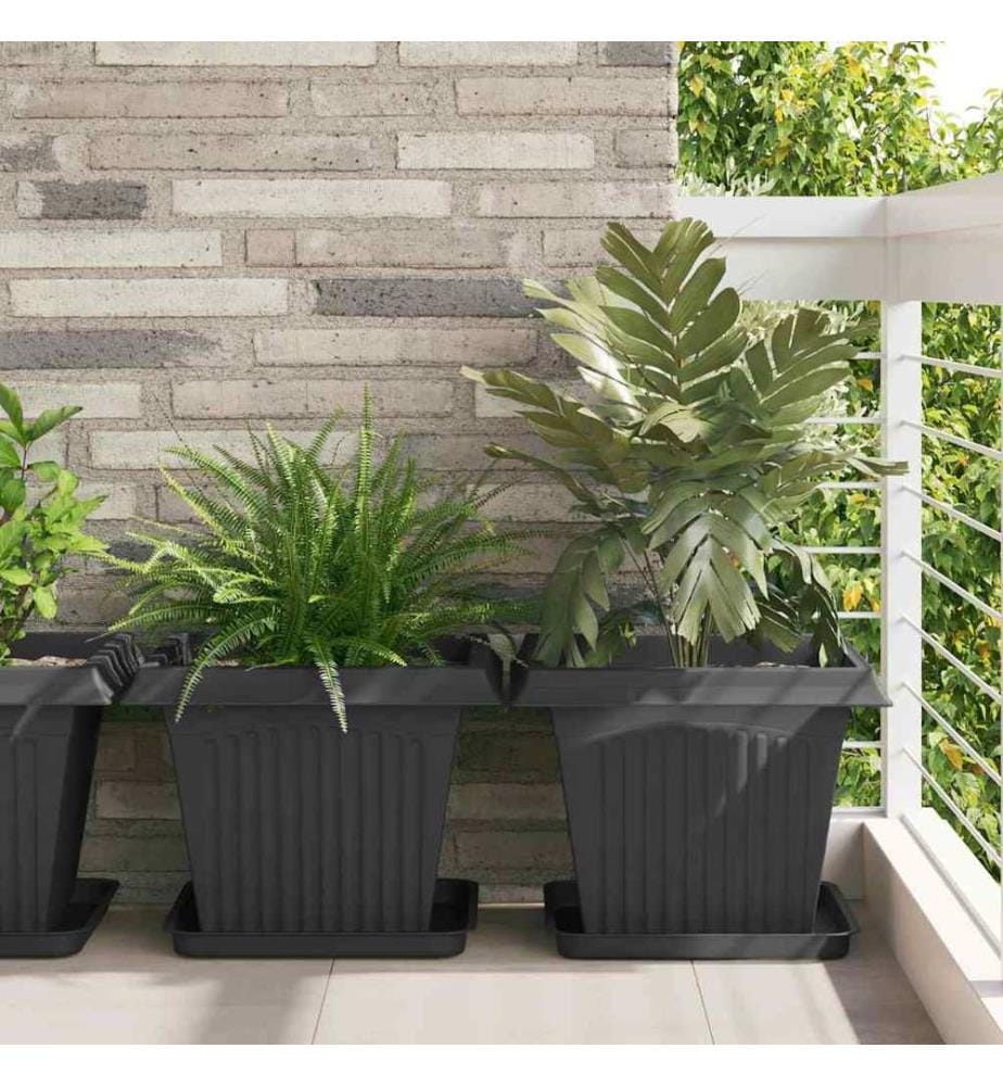 vidaXL Plateau carré à fleurs 6 pcs Noir 36 x 36 x 2.5 cm Plastique