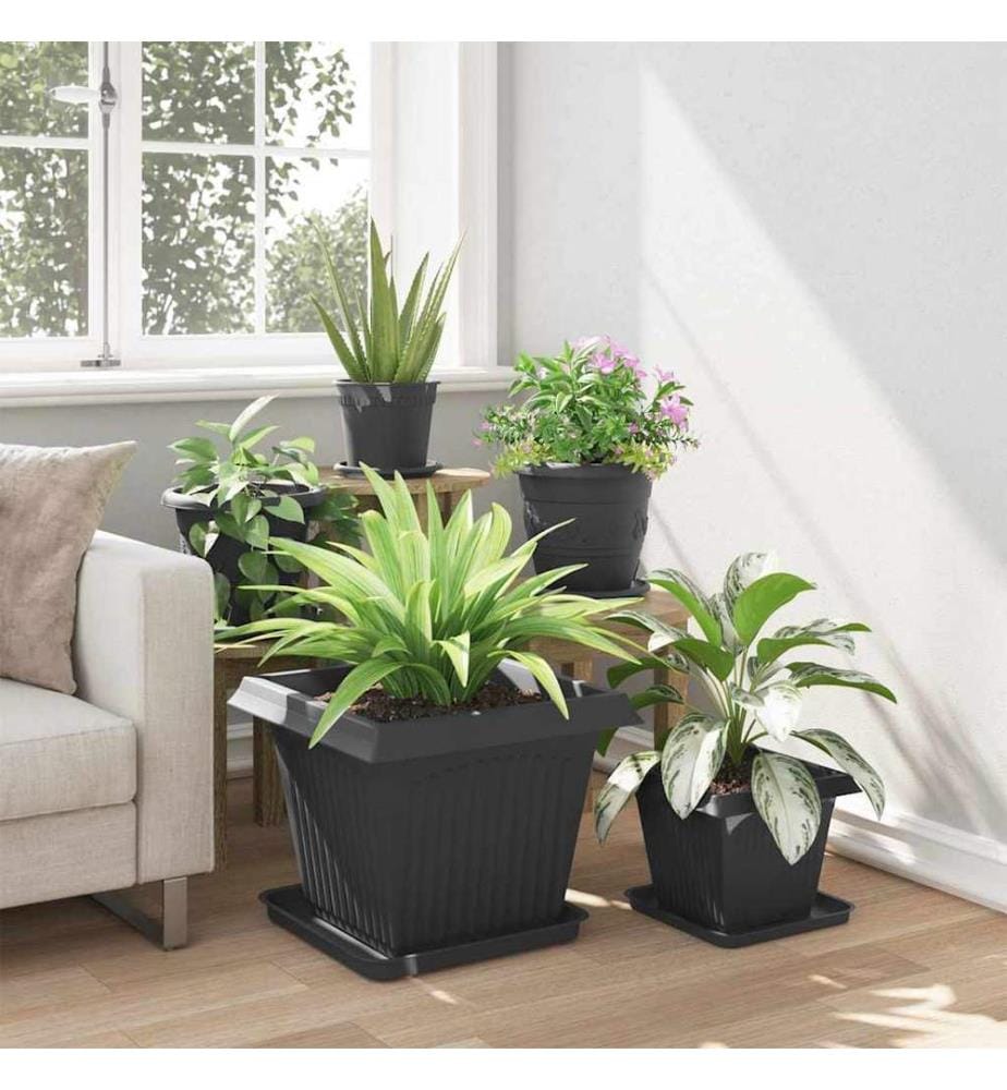 vidaXL Plateau carré à fleurs 6 pcs Noir 36 x 36 x 2.5 cm Plastique