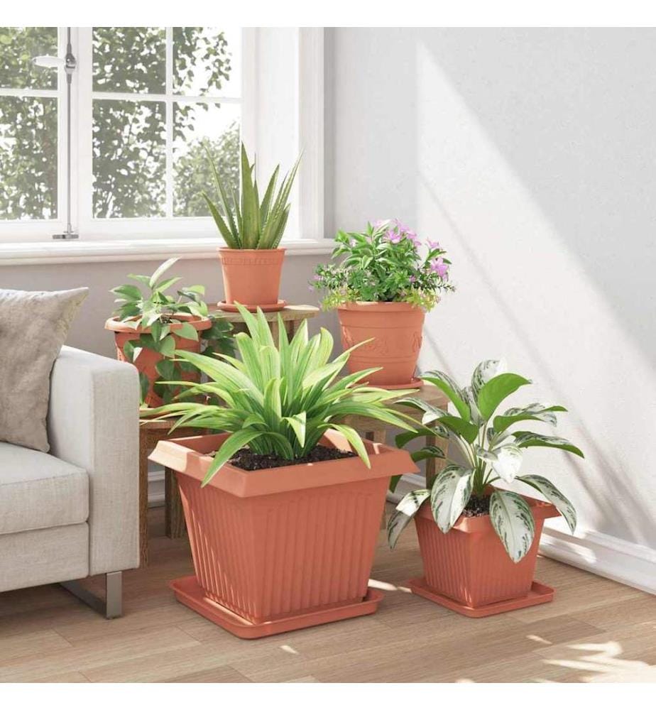 vidaXL Plateau carré à fleurs 24 pcs Rouge brique 36 x 36 x 2.5 cm