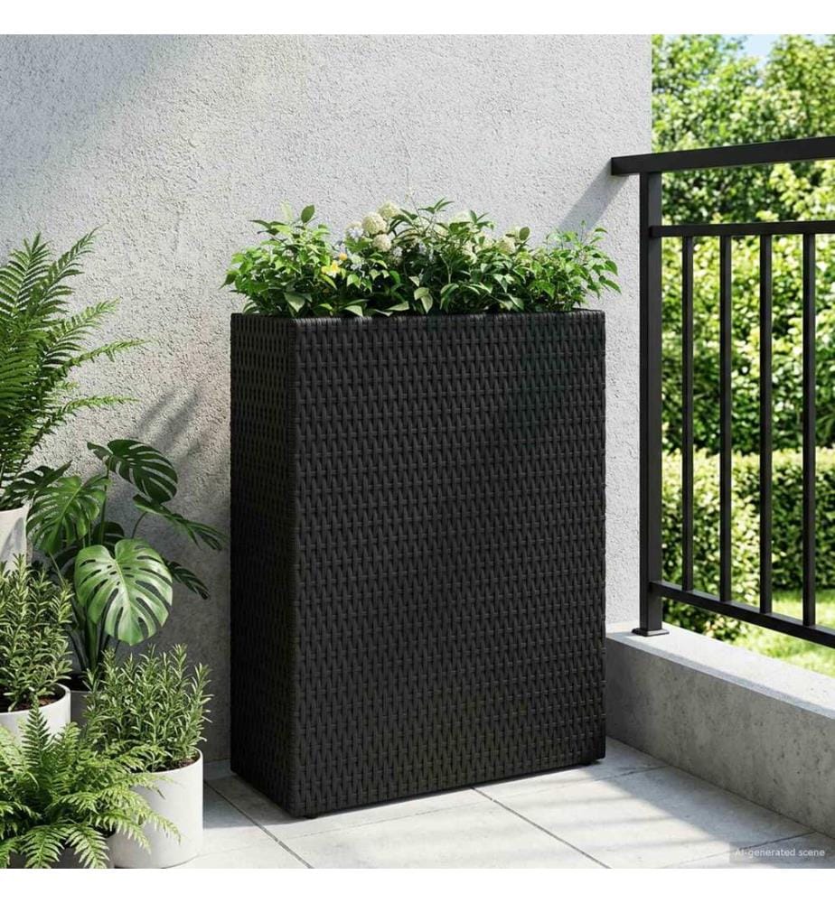 vidaXL Hoher Pflanzer Schwarz 55 x 22 x 70 cm Poly-Rattan