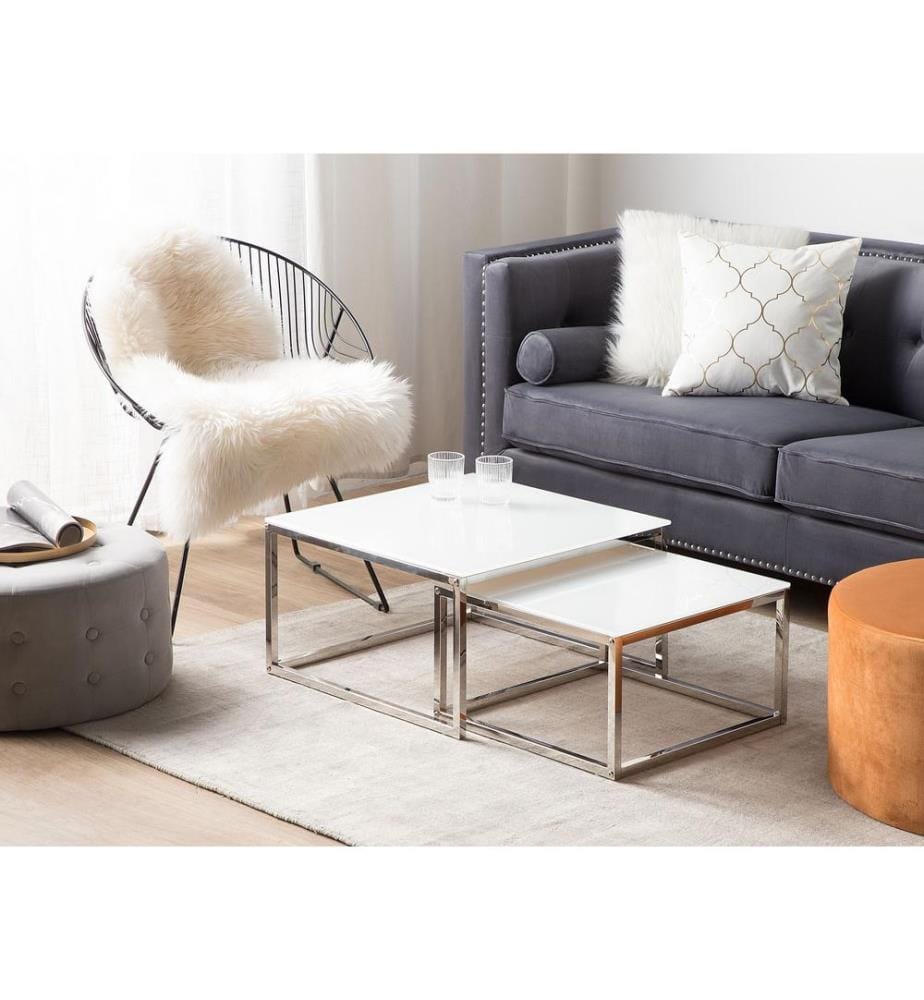 Lot de 2 tables basses BREA Verre de sécurité Blanc