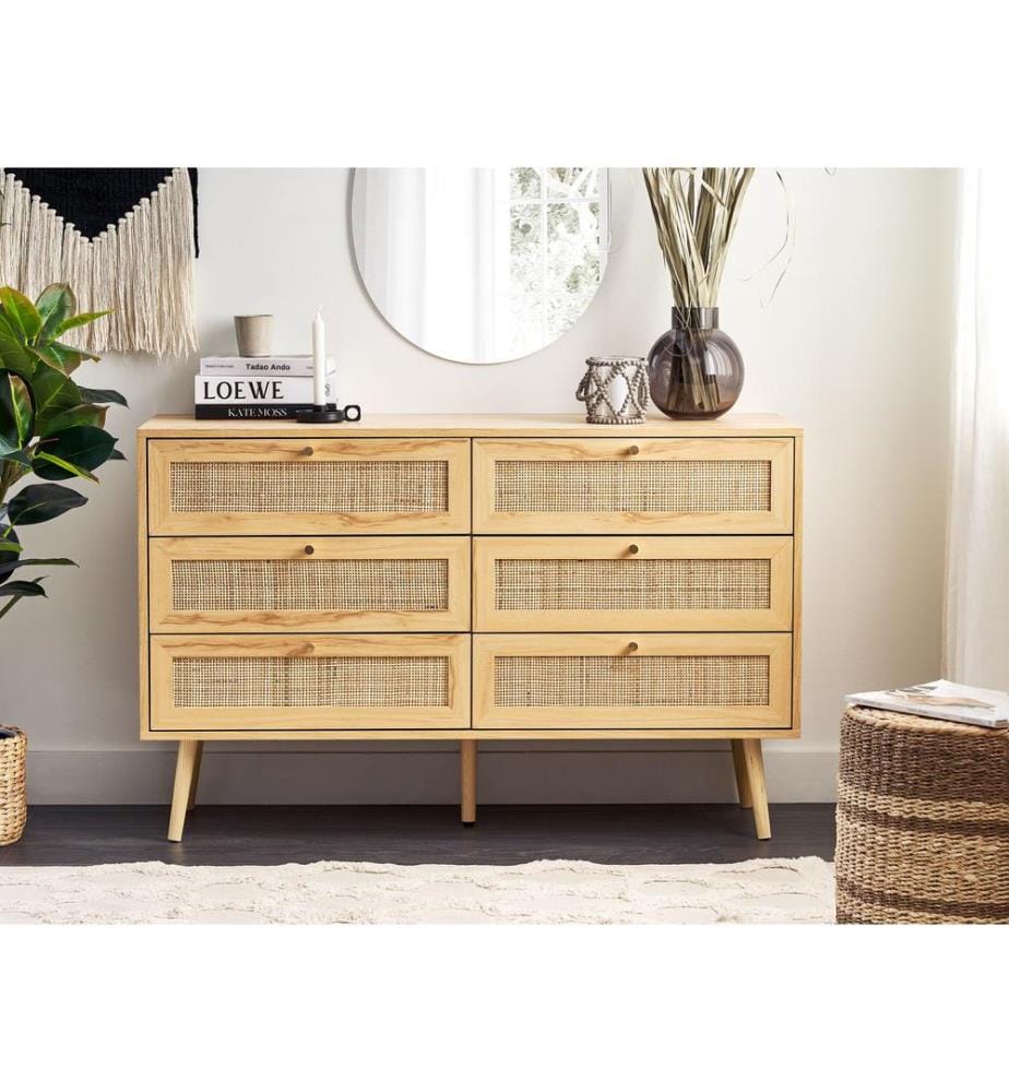 Commode à 6 tiroirs PEROTE Rotin Marron clair