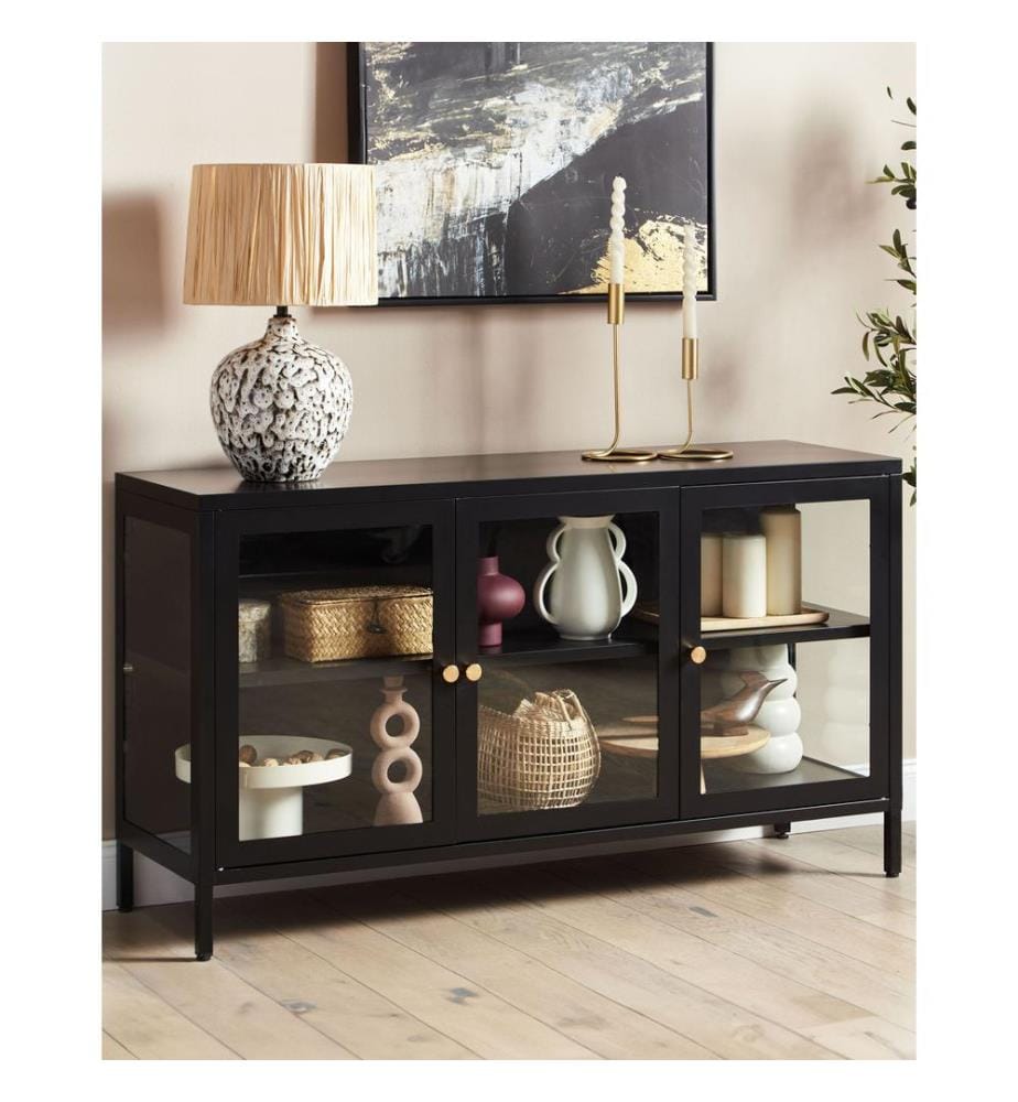 Sideboard mit Glastüren NEWPORT Metall 115 cm Schwarz