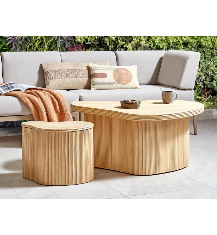 Couchtisch 2er Set SALANTI Rattan Naturfarben mit Stauraum