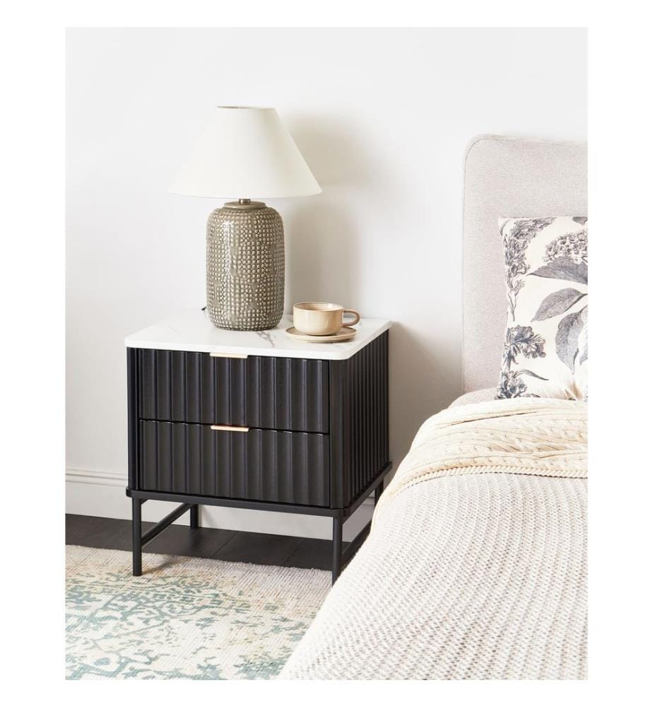Comodino 2 cassetti GLASTONBURY Marmo/Nero