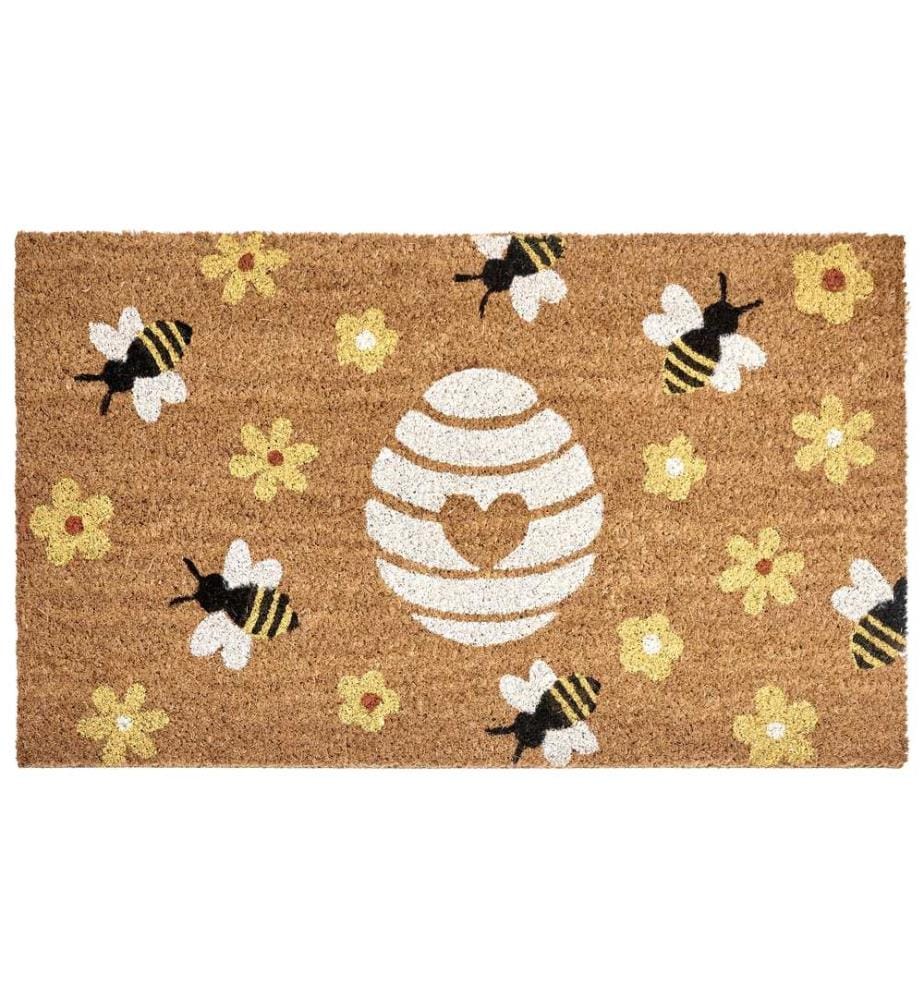 Paillasson KIGALIK Naturel 50 x 80 cm Abeille Fleur Fibre de coco