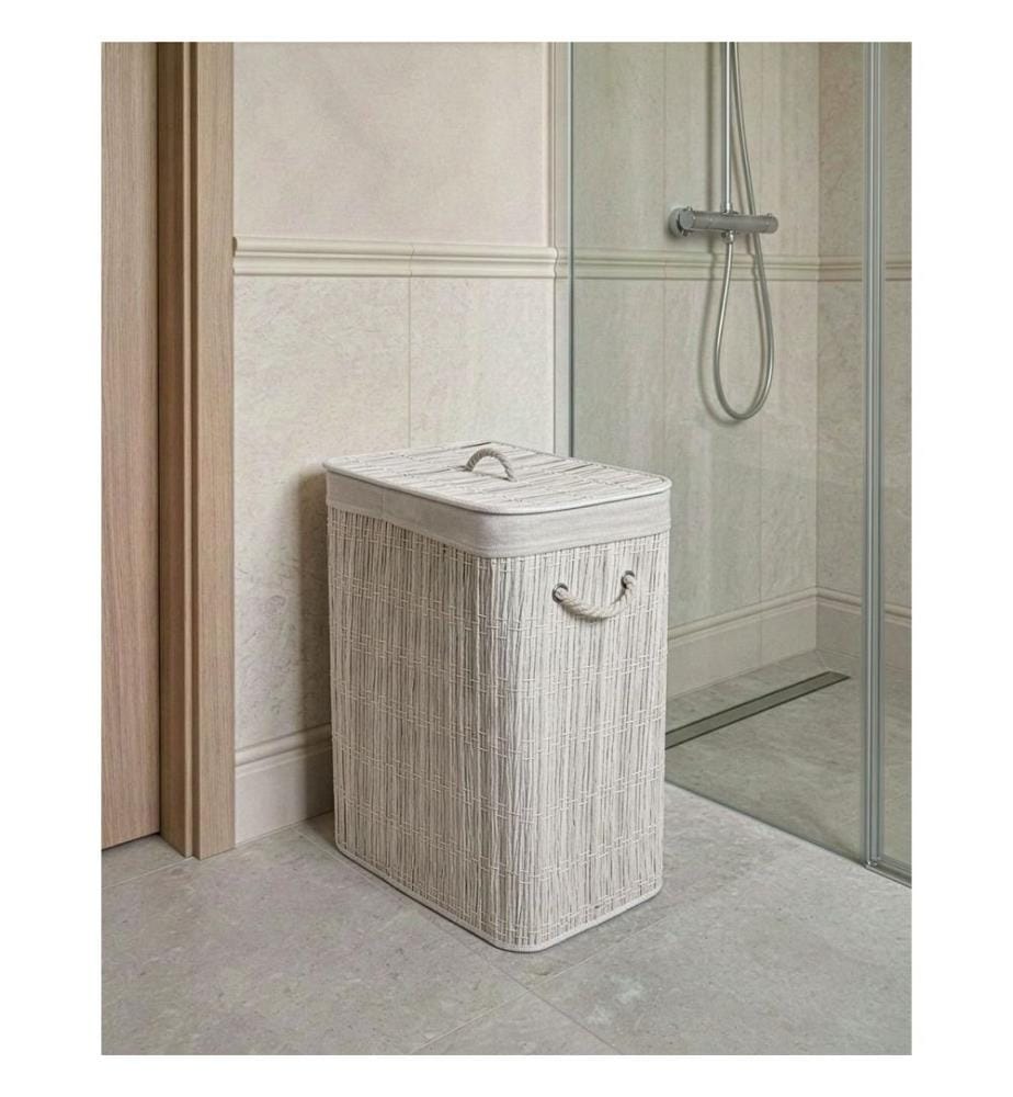Laundry Basket with Lid TRANCURA Fabric White 72 L