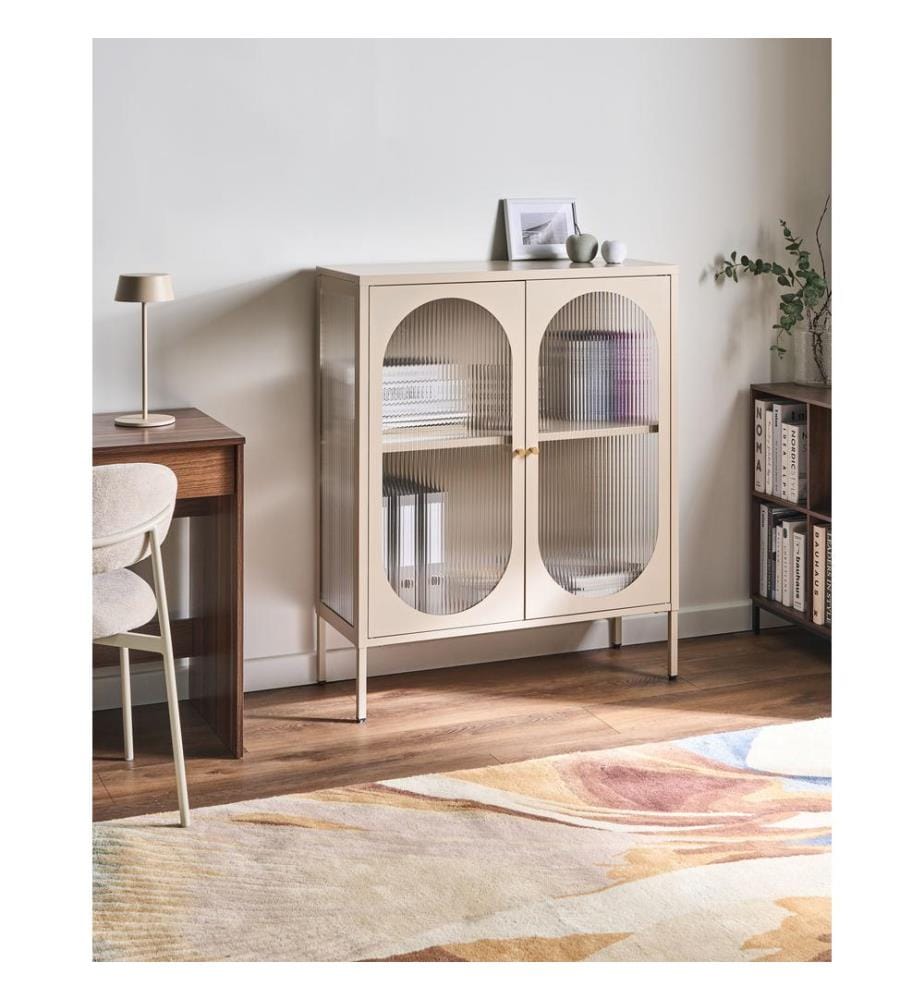 Sideboard mit Glastüren SARRE Metall 90 cm Beige