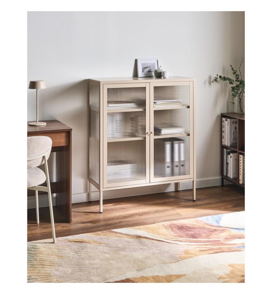 Sideboard mit Glastüren LERRYN Metall 90 cm Beige