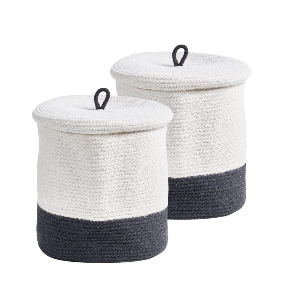 Set di 2 cestini SILOPI Cotone Grigio/Bianco