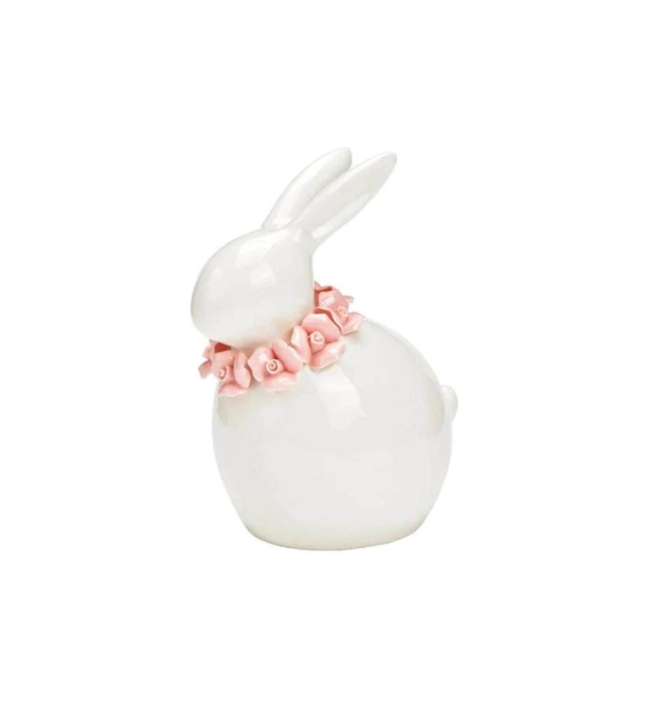 G. Wurm Présentoir Lapin avec couronne de fleurs 15 cm, Rose, Blanc