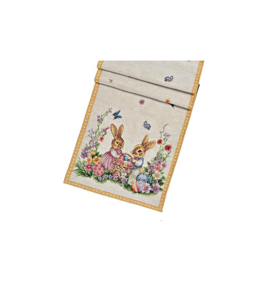 G. Wurm Chemin de table Couple de lapins 183 x 33 cm