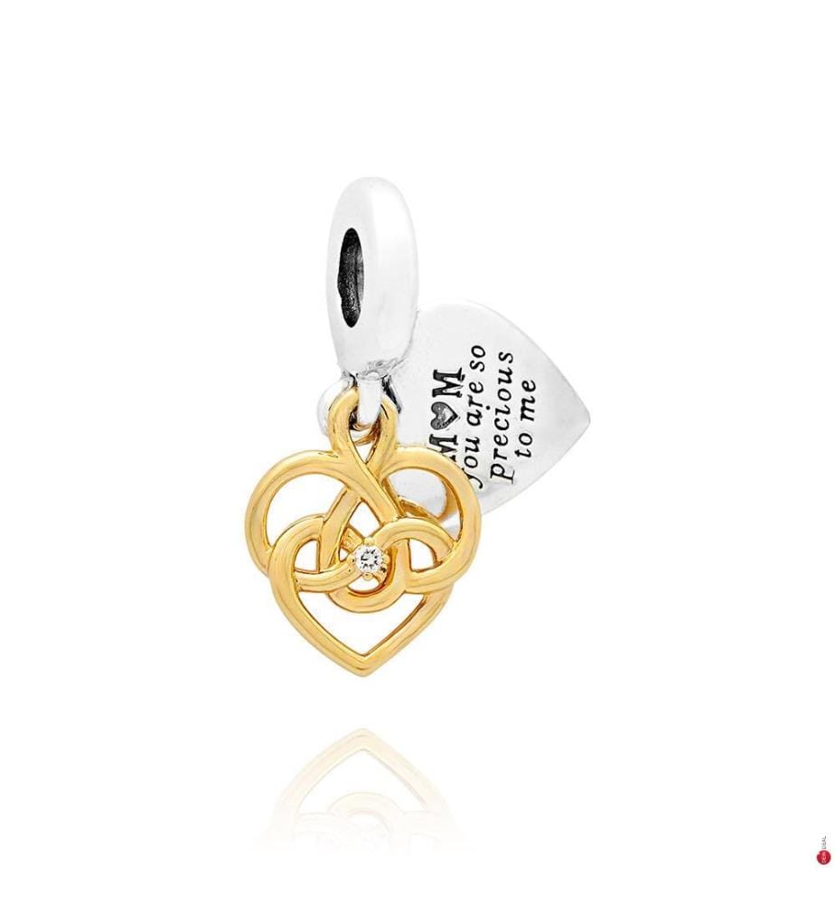 Ciondolo Charm Double Mum Gravable Synthetic Diamond 0,009 ct TW, Argento 925/1000e - Metallo placcato oro