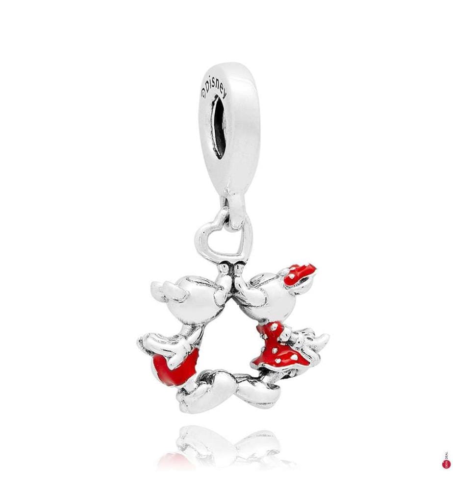 Charm Disney Mickey Mouse & Minnie Mouse Kissing - Silber und Rot