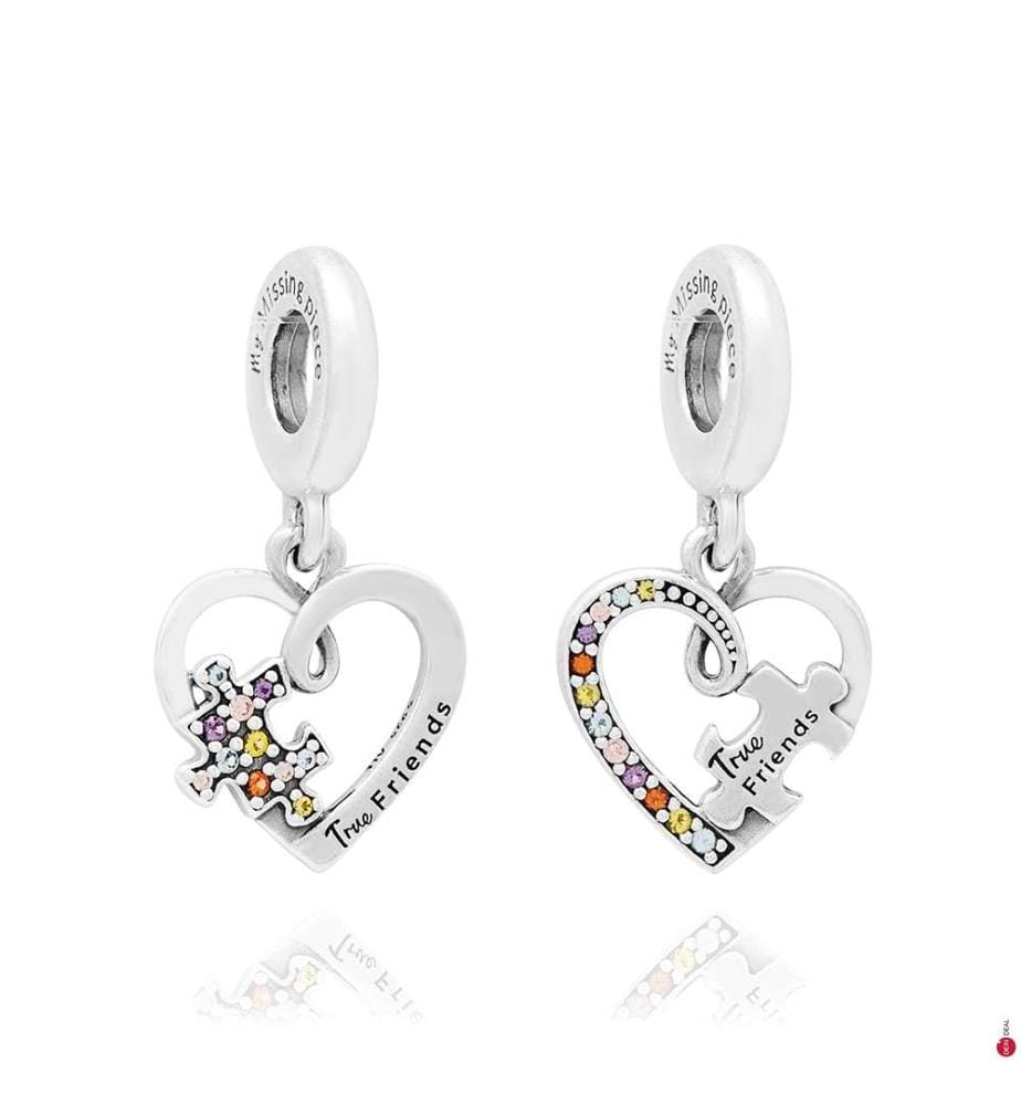 Charm Puzzle Piece Hearts Splittable Friendship - Argenté