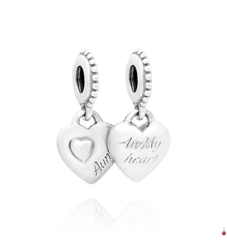 Aunt & Niece Separable Heart Pendant Charm - Silver 925/1000e