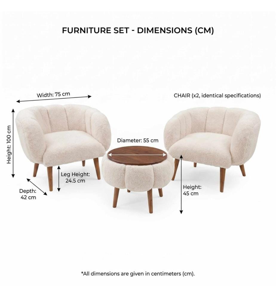 Set di 3 pezzi - Sedia ad ala e tavolino Lotus - Beige