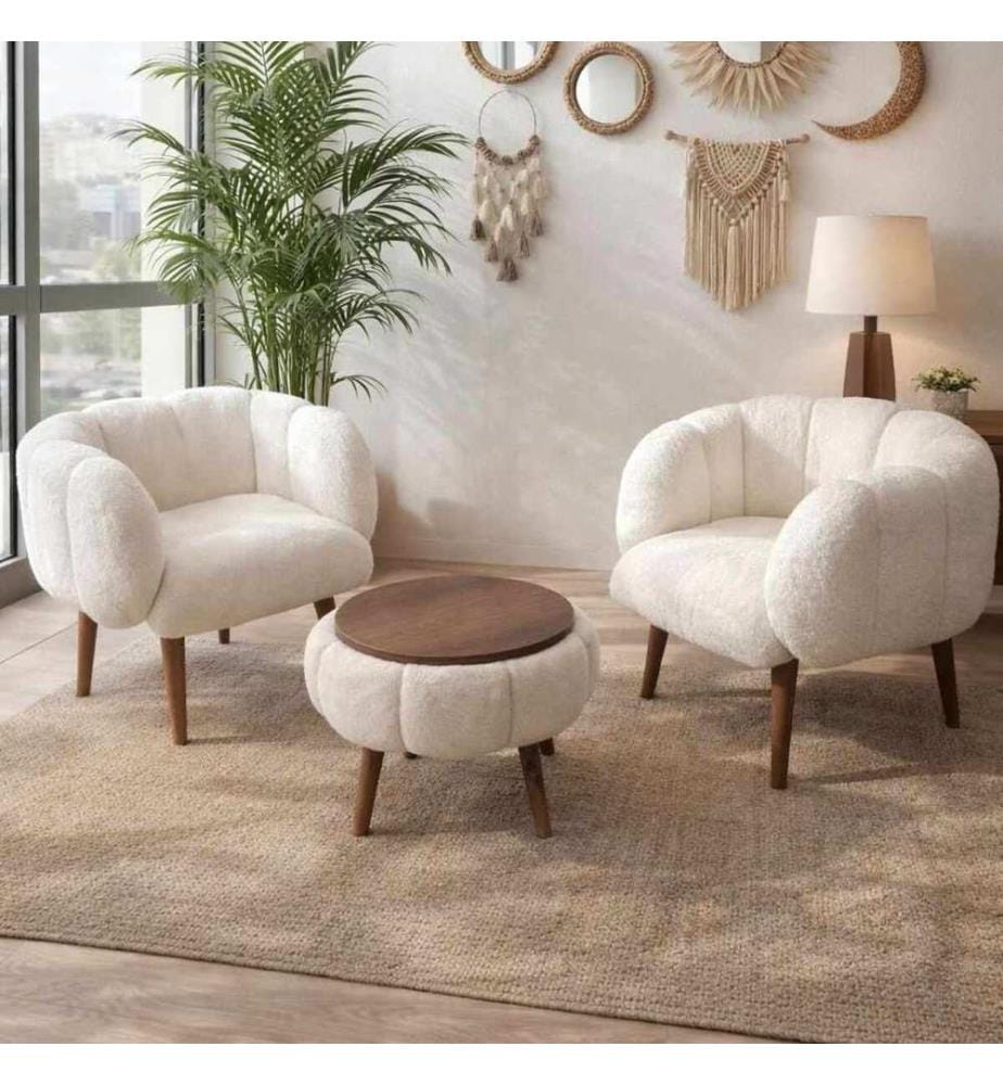 Set di 3 pezzi - Sedia ad ala e tavolino Lotus - Bianco
