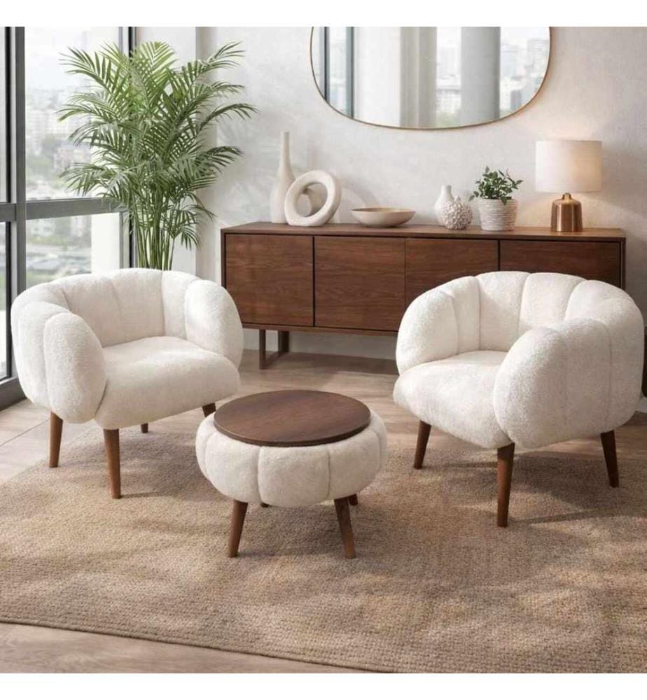 Set di 3 pezzi - Sedia ad ala e tavolino Lotus - Bianco