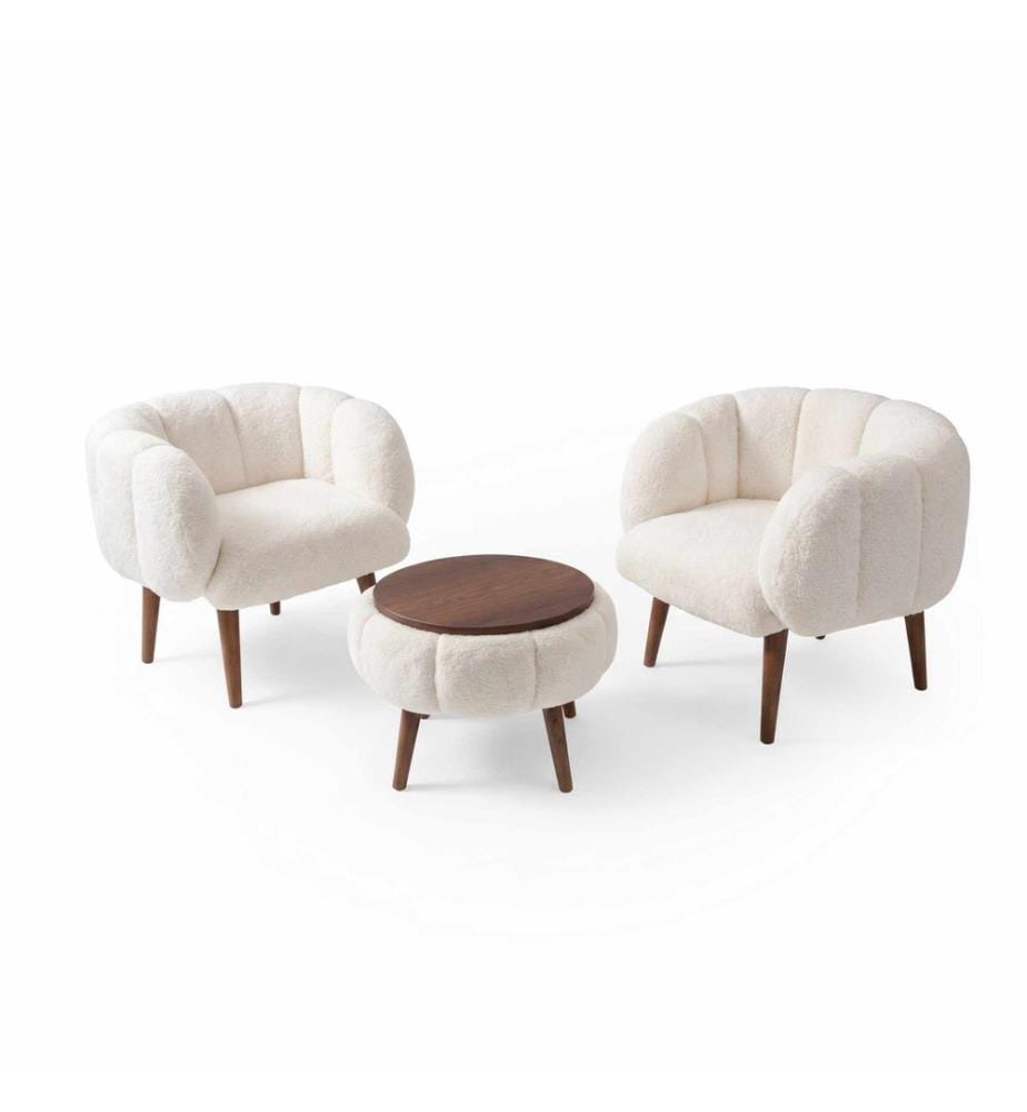 Set di 3 pezzi - Sedia ad ala e tavolino Lotus - Bianco